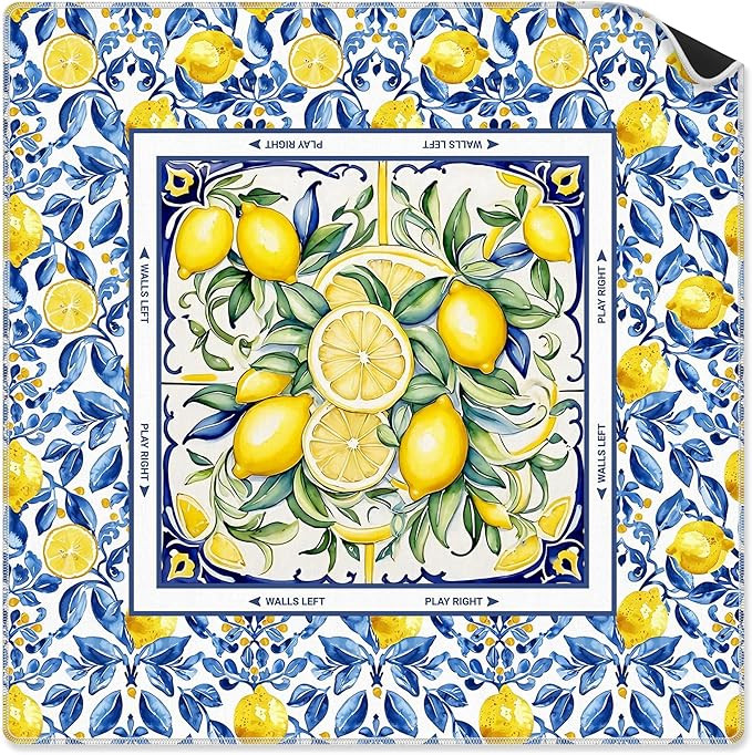 Blue and Yellow Lemon Mahjong Mat 31.5 x 31.5 Inch, Mediterranean Italian Lemon Non-Slip Noise Re... | Amazon (US)