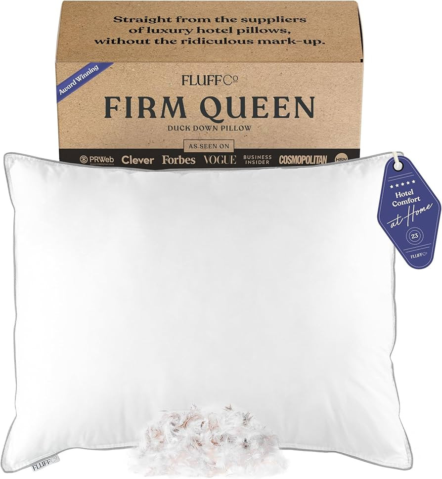 FluffCo Zen Pillow Down Pillow with 600 Fill Power White Duck Down Side Sleeper & Cooling Pillow | Hotel Pillow with 300 Thread Count | 100% Cotton Feather | Firm Full/Queen Size Pillows -1Pack | Amazon (US)