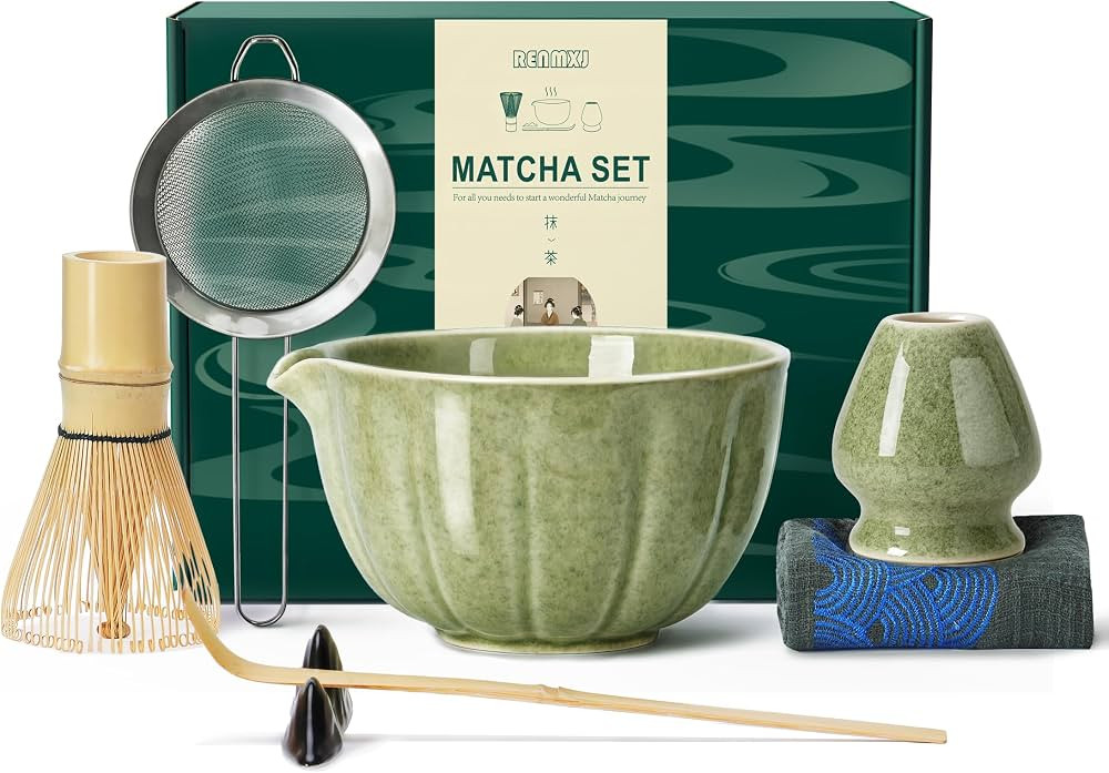 Matcha Whisk Set,7 PCS Ceramic Matcha Kit Includes Matcha Bowl with Spout, Matcha Whisk and Holde... | Amazon (US)