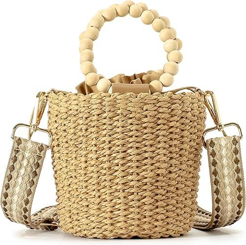 Herald Handmade Straw Top Handle Satchel Handbag for Women, Chic Woven Drawstring Bucket Crossbod... | Amazon (US)