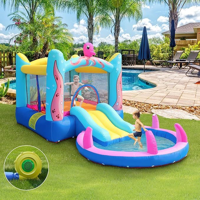Homsee Inflatable Bounce House Castle with Blower, Water Pool and Slide, Octopus Large Jumping Bo... | Amazon (US)