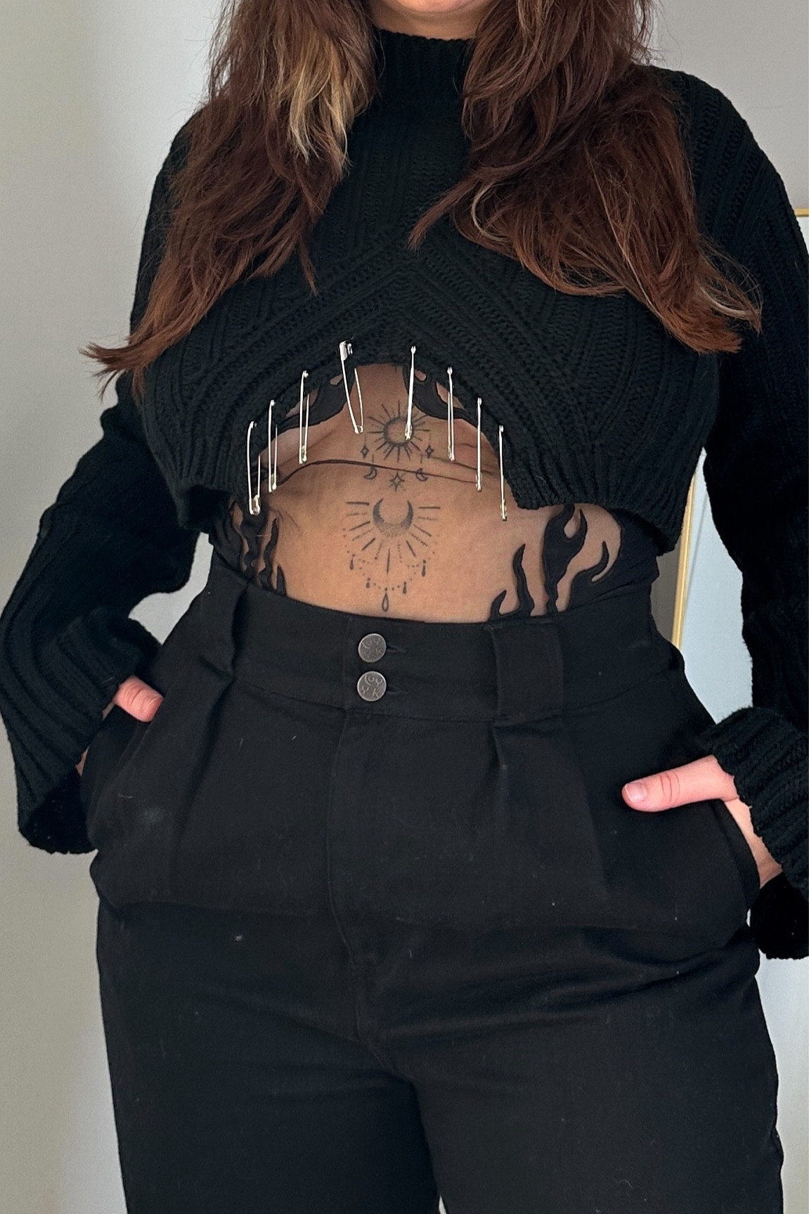 edgy / alt winter midsize outfit

details:
safety pin jumper: love too true raven [L (14/16)]
flame bodysuit: thistle and spire [L]
jeans: lucy and yak [waist 32]

UK & US links added where possiblee

#LTKeurope #LTKmidsize 

#LTKSeasonal