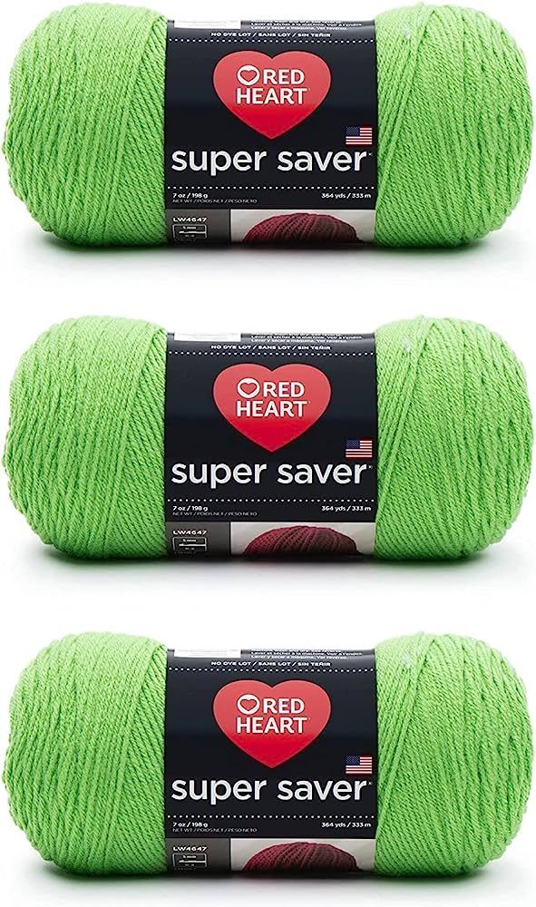 Red Heart Super Saver Spring Green Yarn - 3 Pack of 198g/7oz - Acrylic - 4 Medium (Worsted) - 364... | Amazon (US)