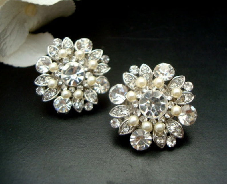 Bridal earrings pearl earrings Rhinestone Earrings | Etsy | Etsy (US)