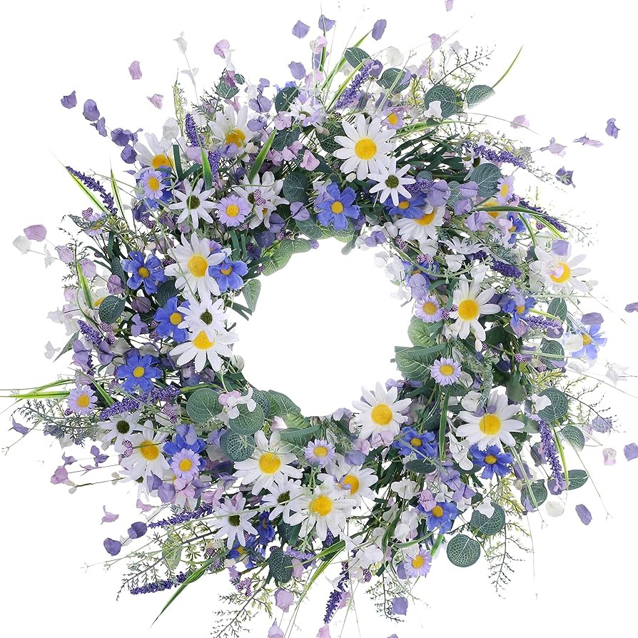 28 Inch Spring Wreaths for Front Door,Artificial Large Spring Wreath Spring Flower Wreaths Summer... | Amazon (US)