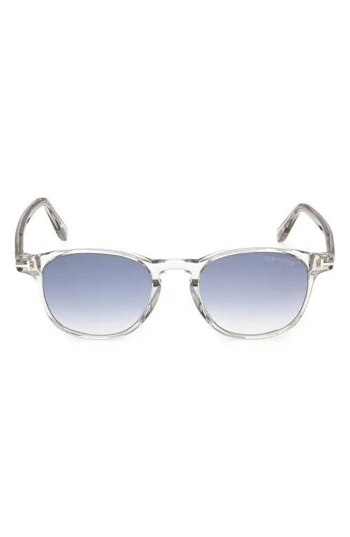 TOM FORD Holt 50mm Gradient Round Sunglasses in Shiny Grey /Blue Lens at Nordstrom | Nordstrom