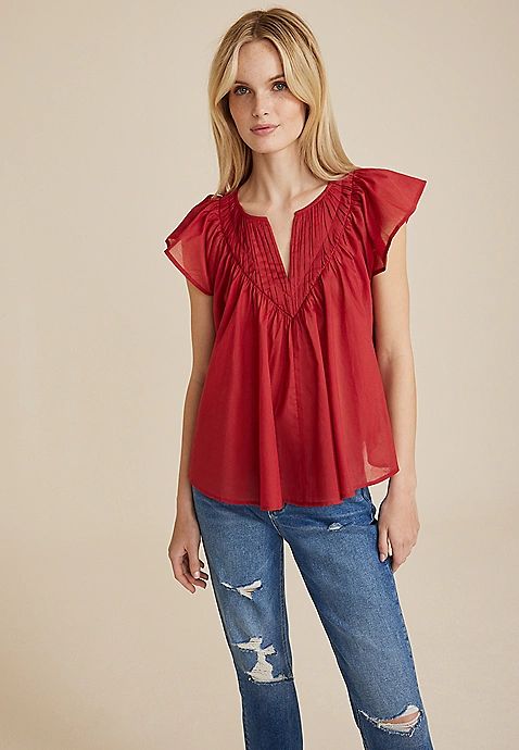 Woven Flutter Sleeve Blouse | Maurices
