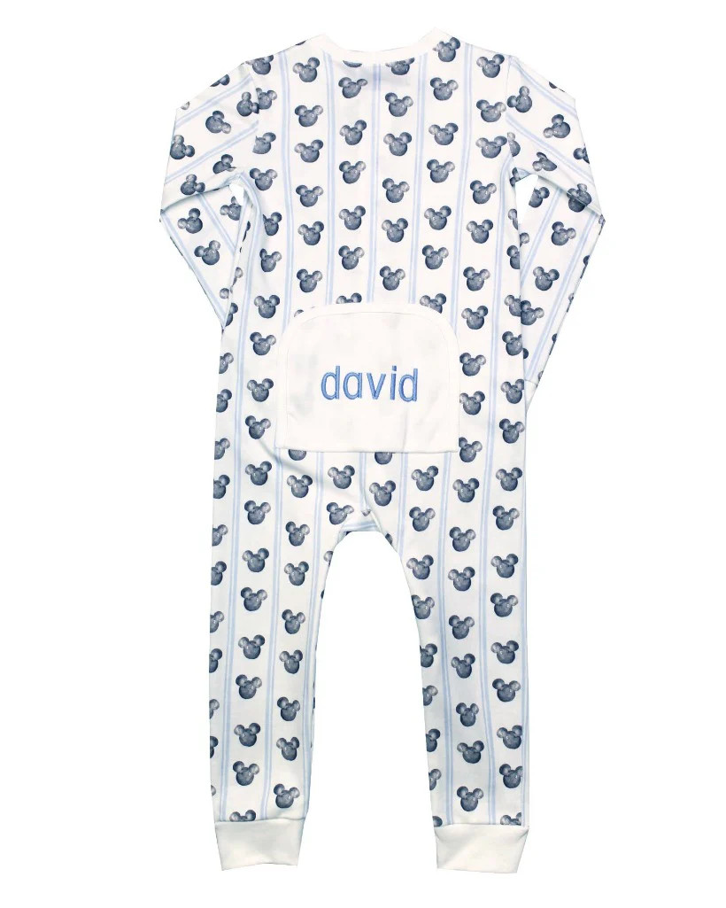 Hand Painted Mouse Print with Blue Stripes Zip Up Pima Cotton Pajamas | Smockingbird Kids