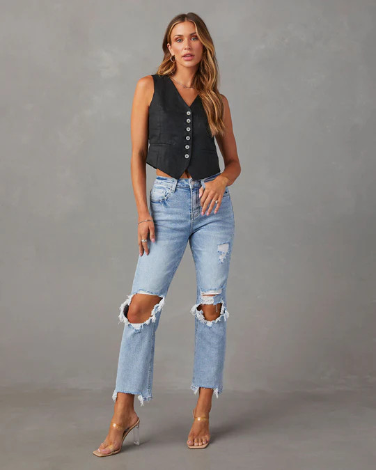 Jolee High Rise Distressed Cropped Jeans | VICI