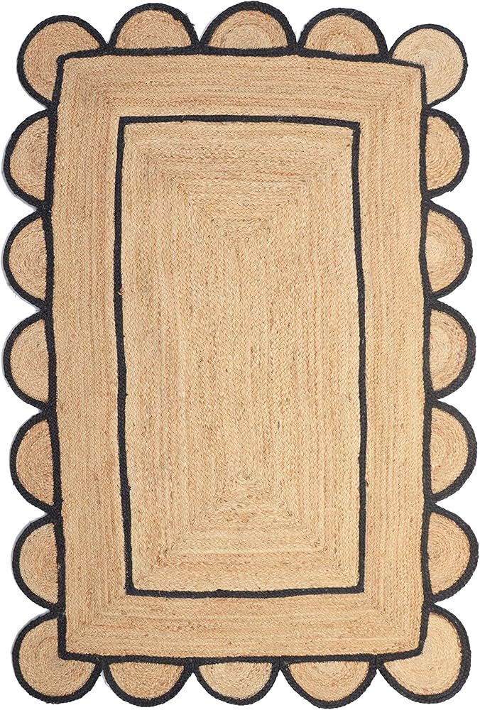 Gautam International Scallop Pattern Jute Bohemian Area Rug (8'x10', Black) | Amazon (US)