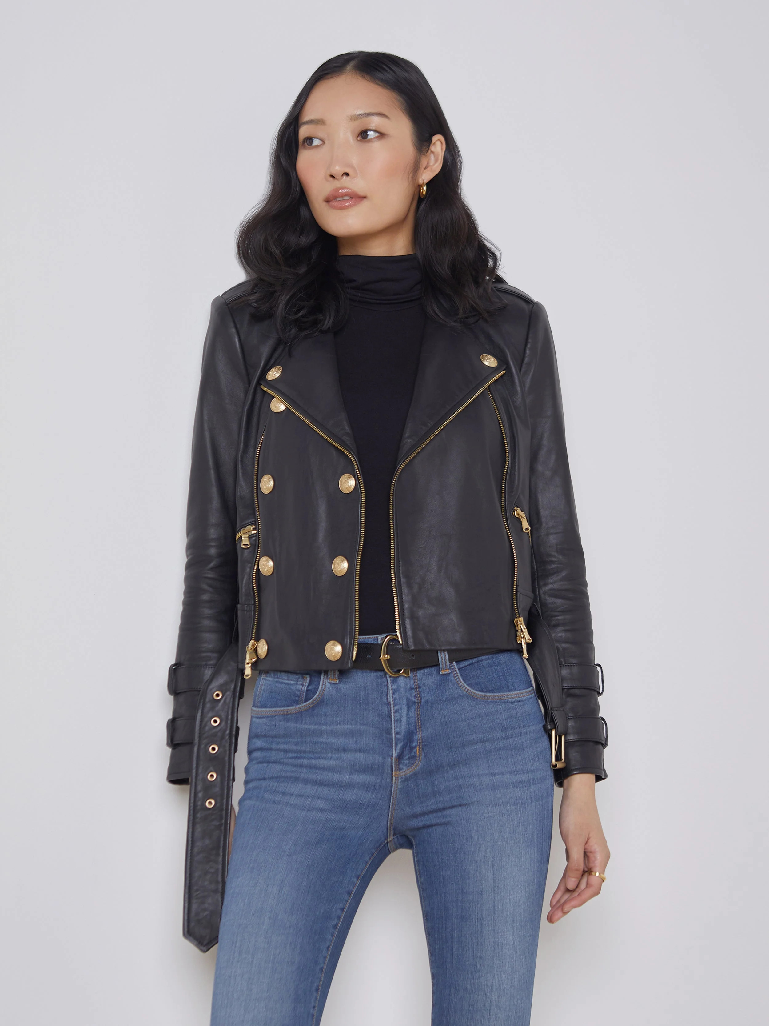 L'AGENCE Billie Belted Leather Jacket In Black | L'Agence