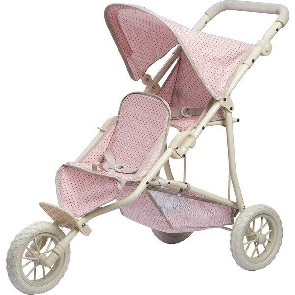 Polka Dots Princess Baby Doll Twin Jogging Stroller, Pink & Grey | Maisonette