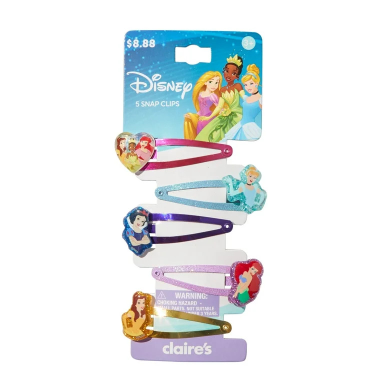 Claire's Disney Princess Hair Clips with Charms of Belle, Ariel, Snow White and More, 5-Pack | Walmart (US)