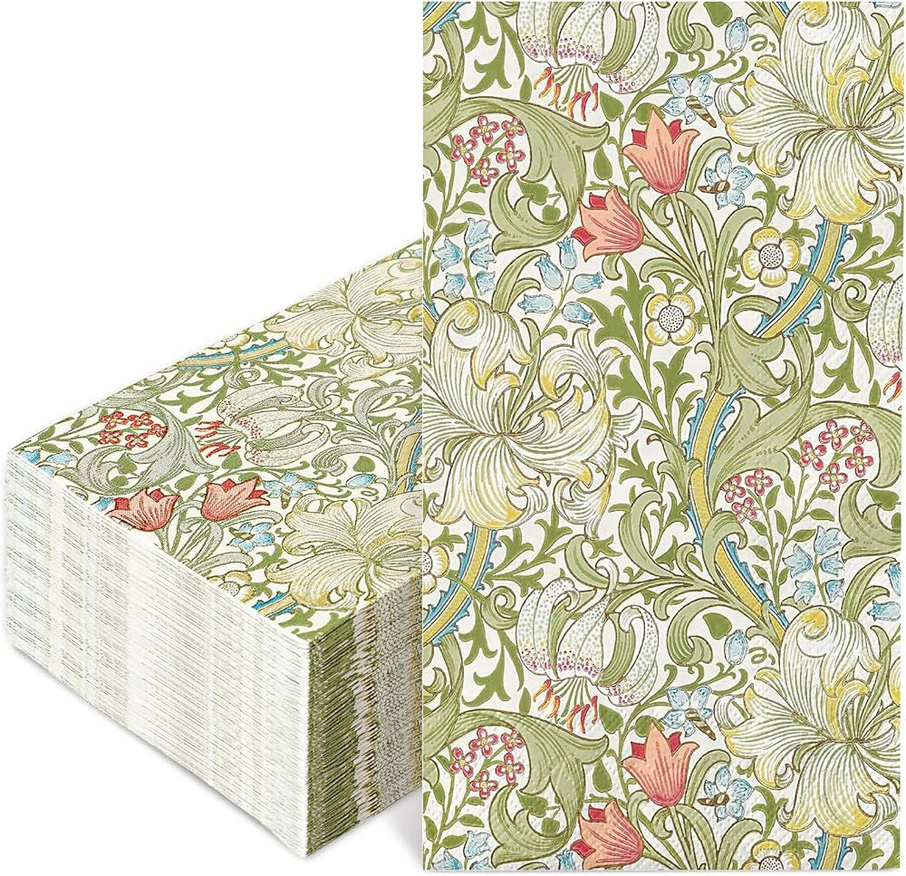 JarThenaAMCS 50 Pcs William Morris Guest Napkins Vintage Greenery Floral Disposable Paper Dinner ... | Amazon (US)