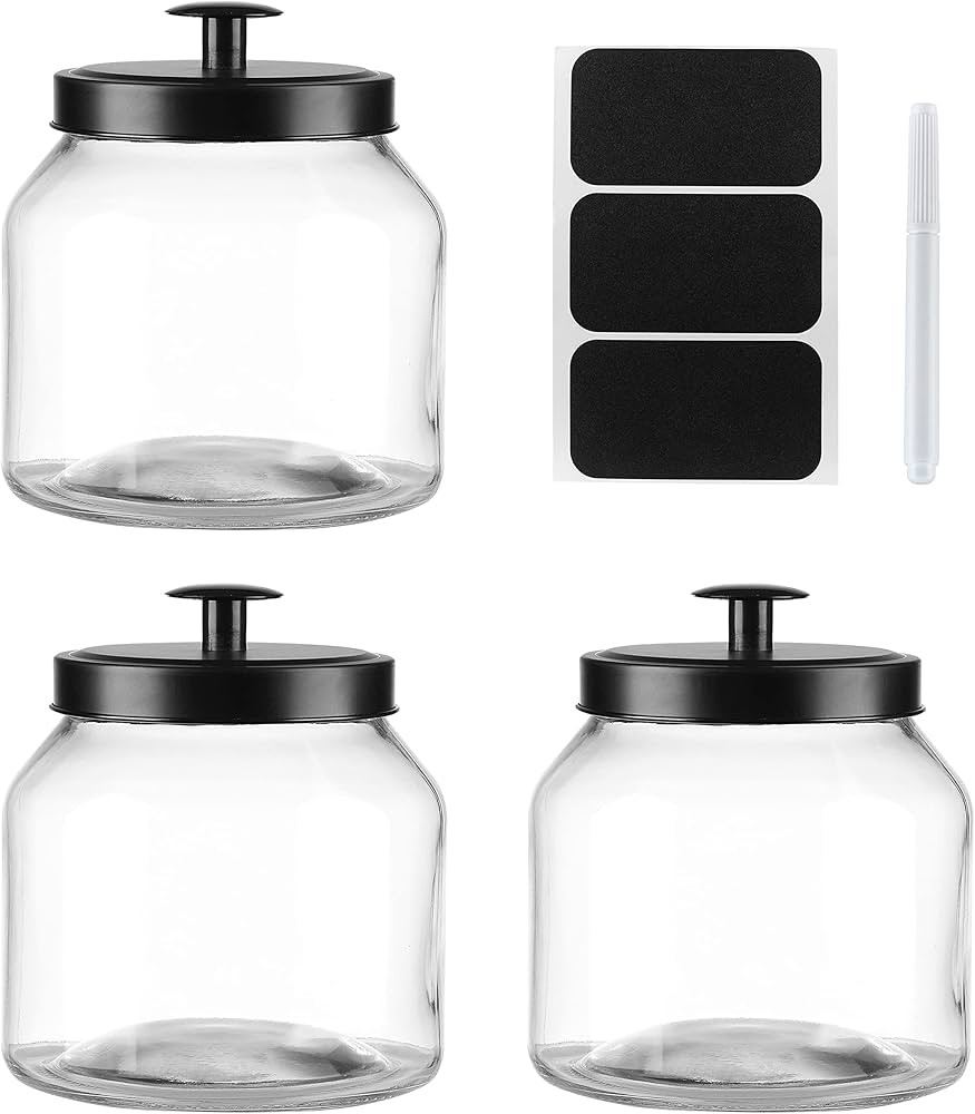 Glass Cookie Jar Food Container with Airtight Black Metal Lid, Medium, 3PCS | Amazon (US)