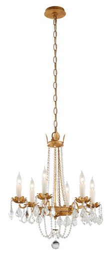 Viola Chandelier, 6-Light, Distressed Gold Leaf, Clear Shade, Small, 21.5"W (F5365 MAGY) | Lighting Reimagined