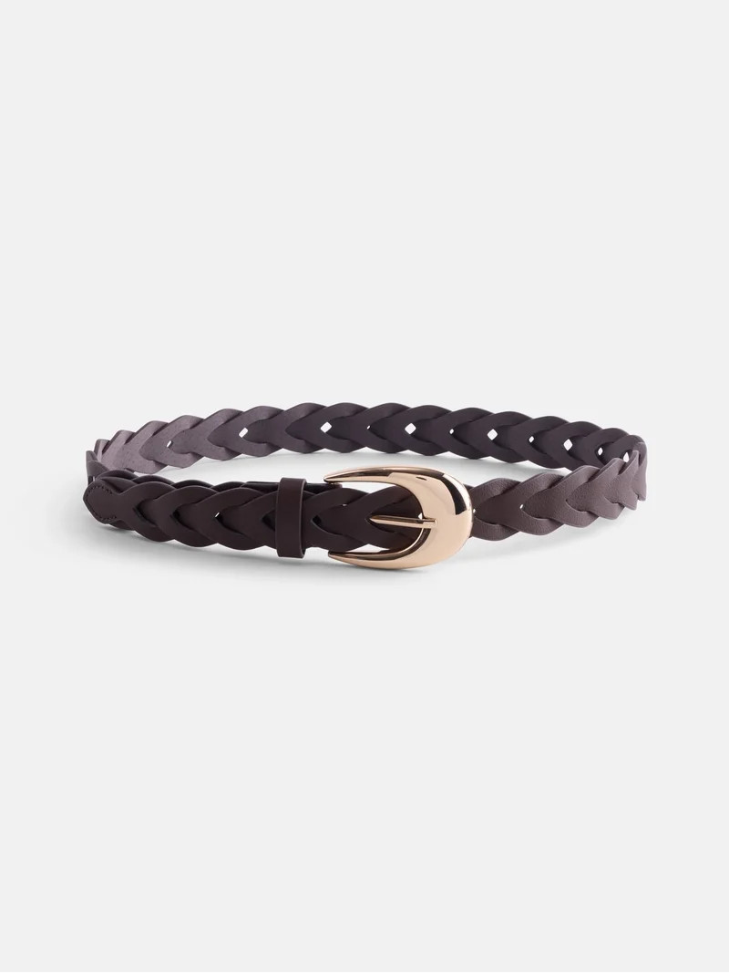 Scenario Women's and Women's Plus Faux Leather Twisted Braid Belt, Dark Brown | Walmart (US)