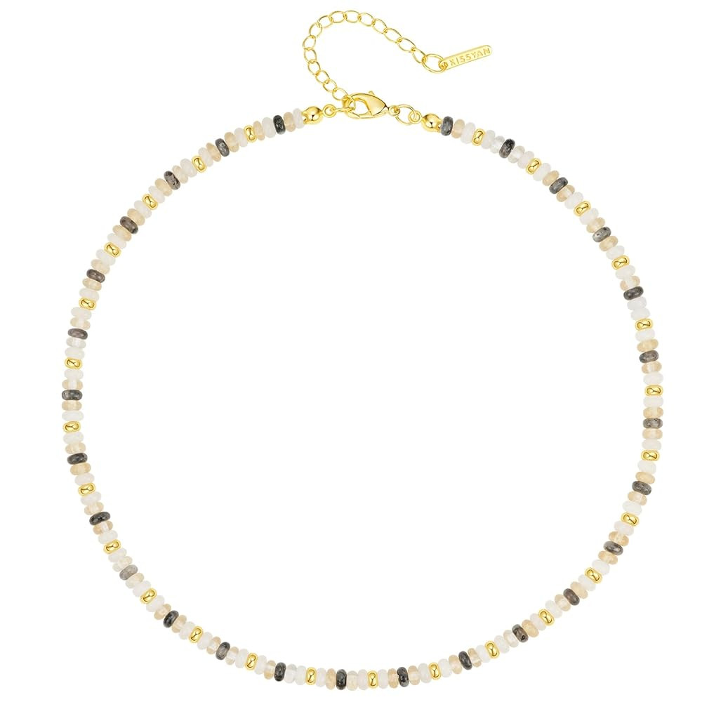 KissYan Boho Beaded Choker Necklace for Women, Gemstone Choker Natural Stone Freshwater Pearl Sur... | Amazon (US)