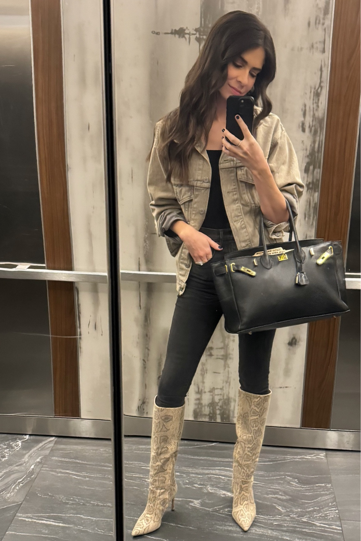 Levi’s denim jacket, snakeskin boots, casual look, casual outfit, fall outfit, fall style, chic outfit, knee high boots

#LTKStyleTip #LTKShoeCrush #LTKFindsUnder100