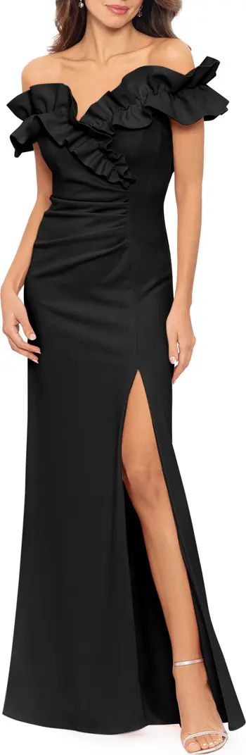 Ruched Ruffle Scuba Gown | Nordstrom