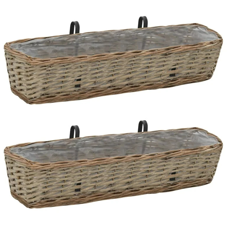 vidaXL Wicker Railing Planters, 2-Piece Set, Brown with PE Lining for Balcony & Garden Use | Walmart (US)