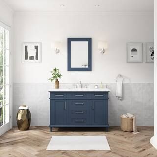 Sonoma 48 in. W x 22 in. D x 34.50 in. H Bath Vanity in Midnight Blue with Carrara Marble Top | The Home Depot
