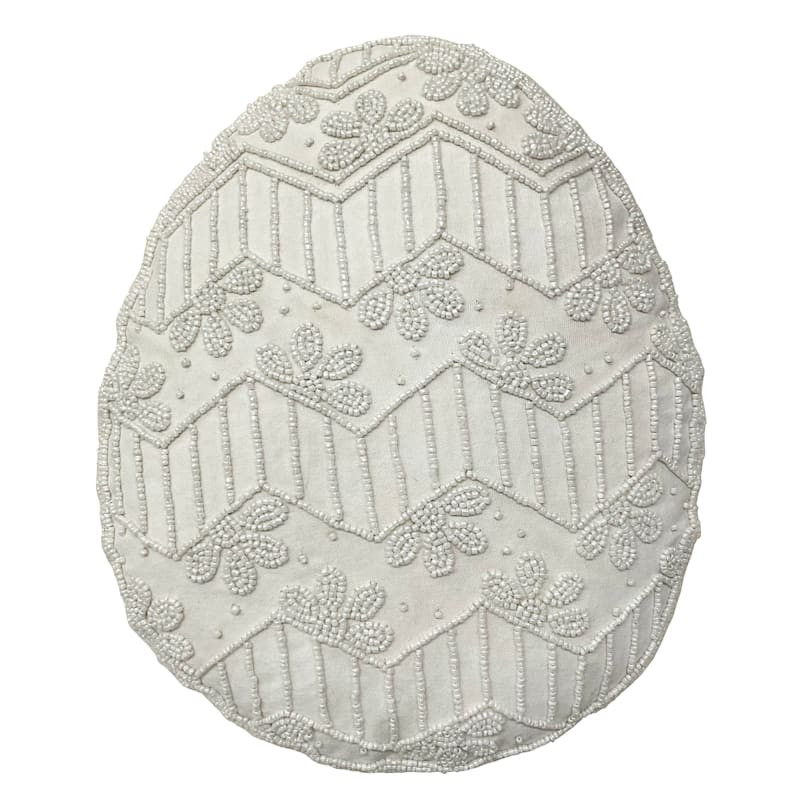 White Beaded Easter Egg Shaped Throw Pillow, 16x13 | At Home