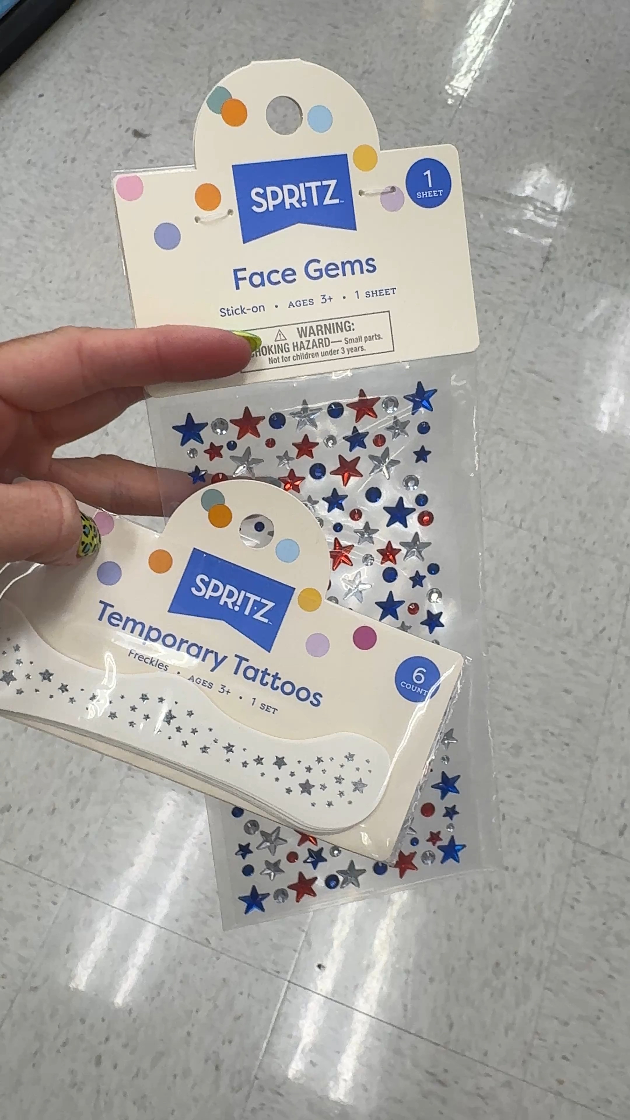 Saw these at Target, Memorial and july 4th finds. Red, white and blue face gem stones and silver star tattoo freckles. 

#targetfinds #memorialday #july4th 

 #LTKSeasonal #LTKKids