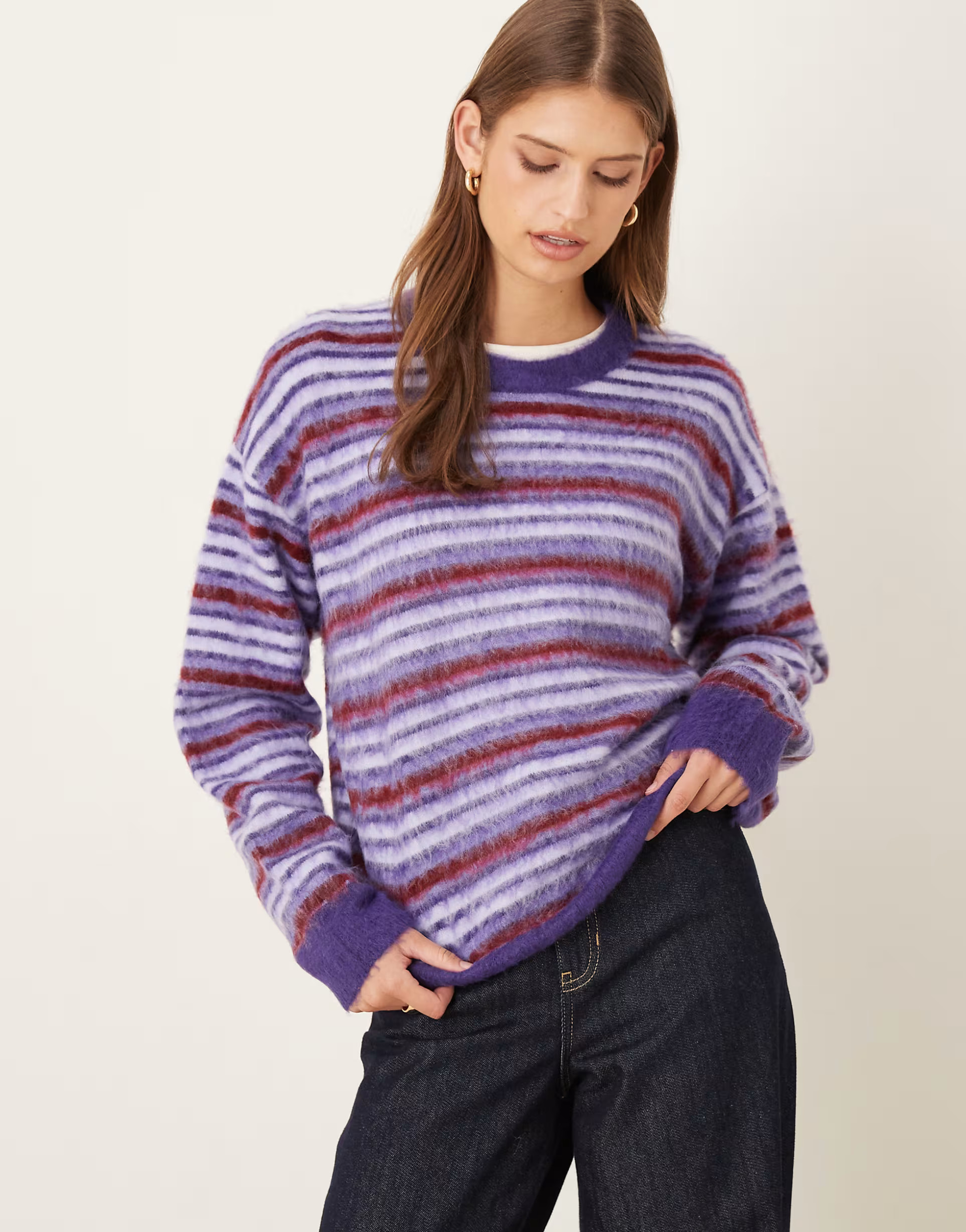 JJXX knit jumper with stripes in purple | ASOS (Global)