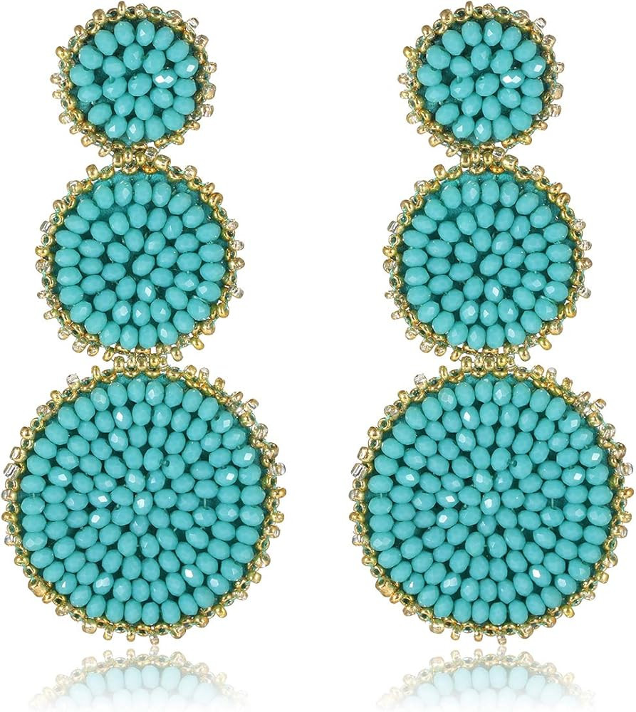 Beaded Drop Earrings Statement Seed Bead Earring for Women Handmade Triple Circle Dangle Earrings... | Amazon (US)