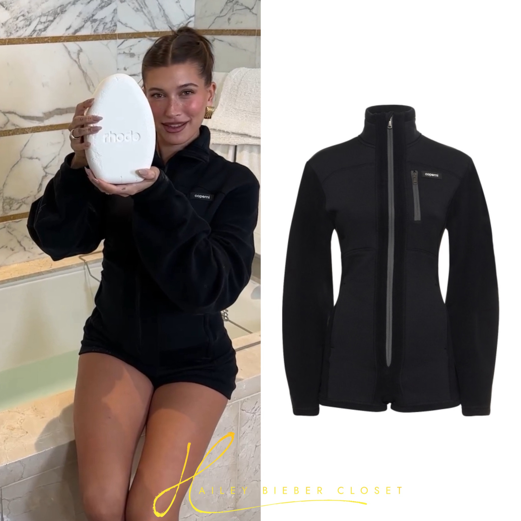 Hailey Bieber wears a romper from #Coperni.