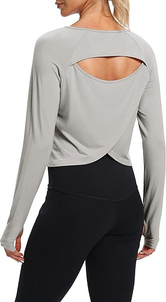 Bestisun Long Sleeve Workout Running Shirts Athletic Yoga Gym Crop Tops for Women | Amazon (US)