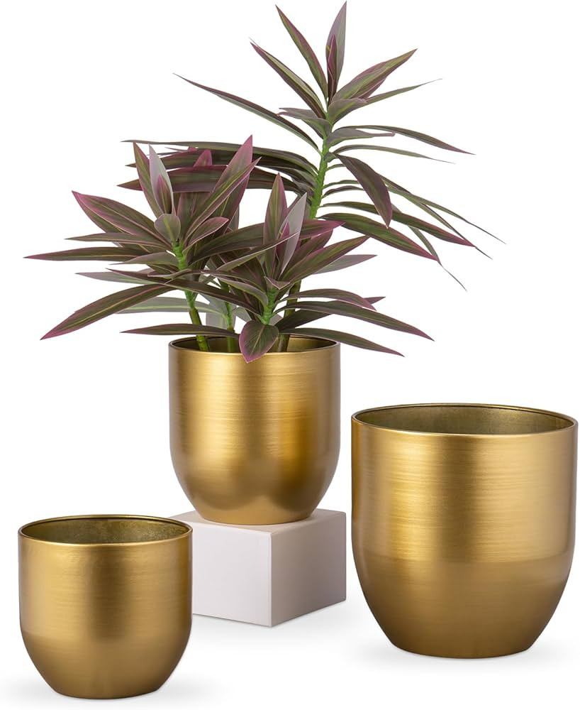 Briful Set of 3 Gold Galvanized Buckets Multi-Size Rustic Chic Metal Planters for Home Centerpiec... | Amazon (US)