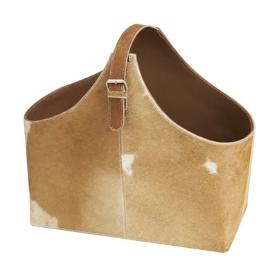 Sandie Leather Handmade Wood Decorative Magazine Holder with Detail Stitching and Curved Buckle Handles | Wayfair North America