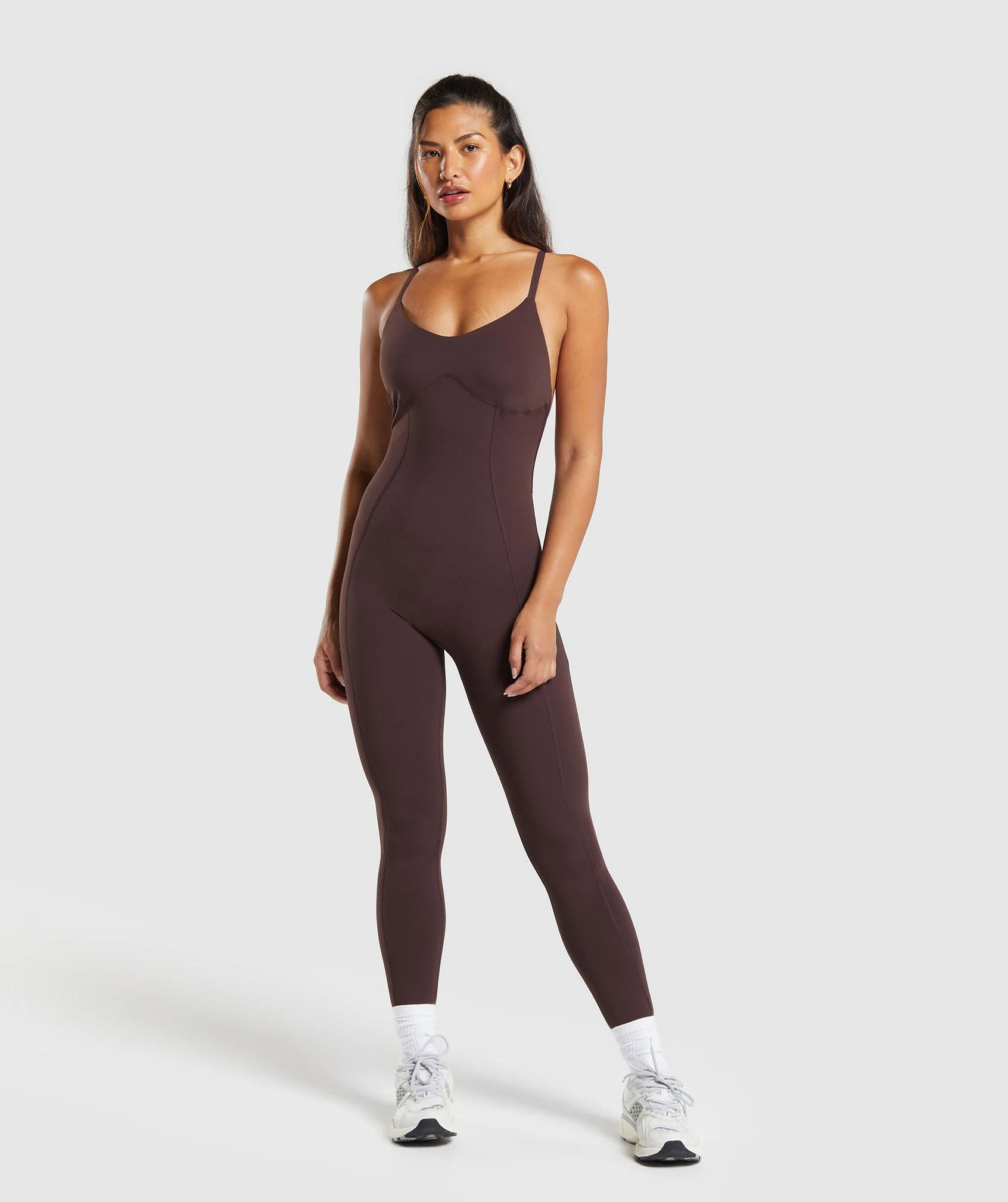 Gymshark Strappy All in One Full length - Heritage Brown | Gymshark US