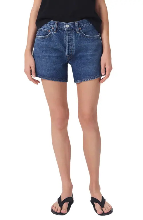 AGOLDE Parker Long Relaxed Organic Cotton Denim Shorts in Enamour (Dk Vint Ind) at Nordstrom, Size 3 | Nordstrom