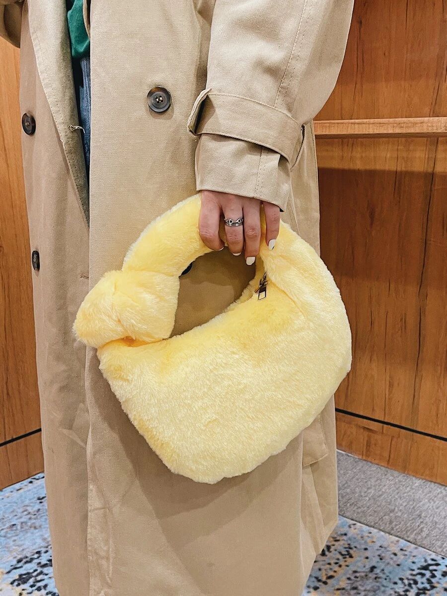 Minimalist Knot Design Fluffy Satchel Bag | SHEIN