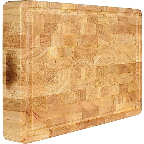End Grain Cutting Board (20 x 15 x1.5 inch) Extra Large & Thick, End Grain Built-In Compartment and Juice Canal, Heavy Duty Chopping Board, Thick Carving Board for Bread Fruits Meat | Amazon (US)