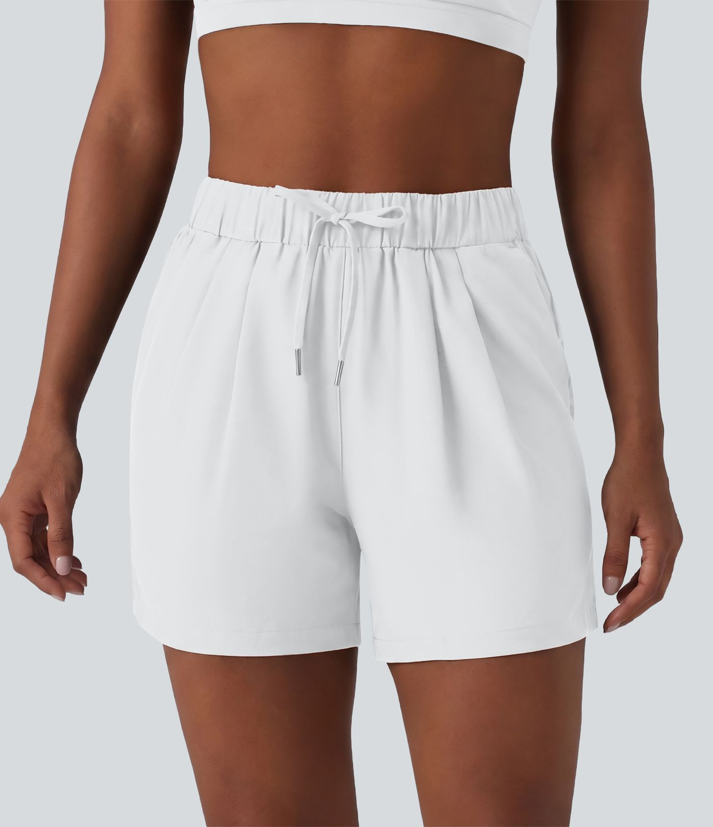 Women\u2019s High Waisted Elastic Waistband Drawstring Pleated Yoga Shorts 5" with Pockets - Hala... | HALARA