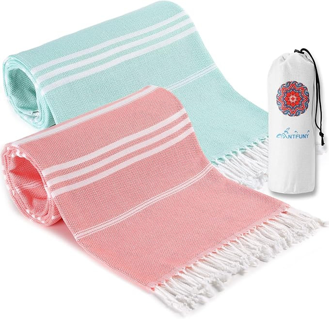 2 Packs Cotton Turkish Beach Towels Quick Dry Sand Free Oversized Bath Pool Swim Towel Extra Larg... | Amazon (US)