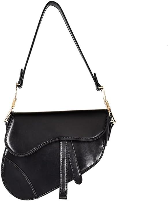 RomanticDesign Women Saddle Shoulder Bag Trendy Solid Color PU Leather Satchel Bag Underarm Handb... | Amazon (US)