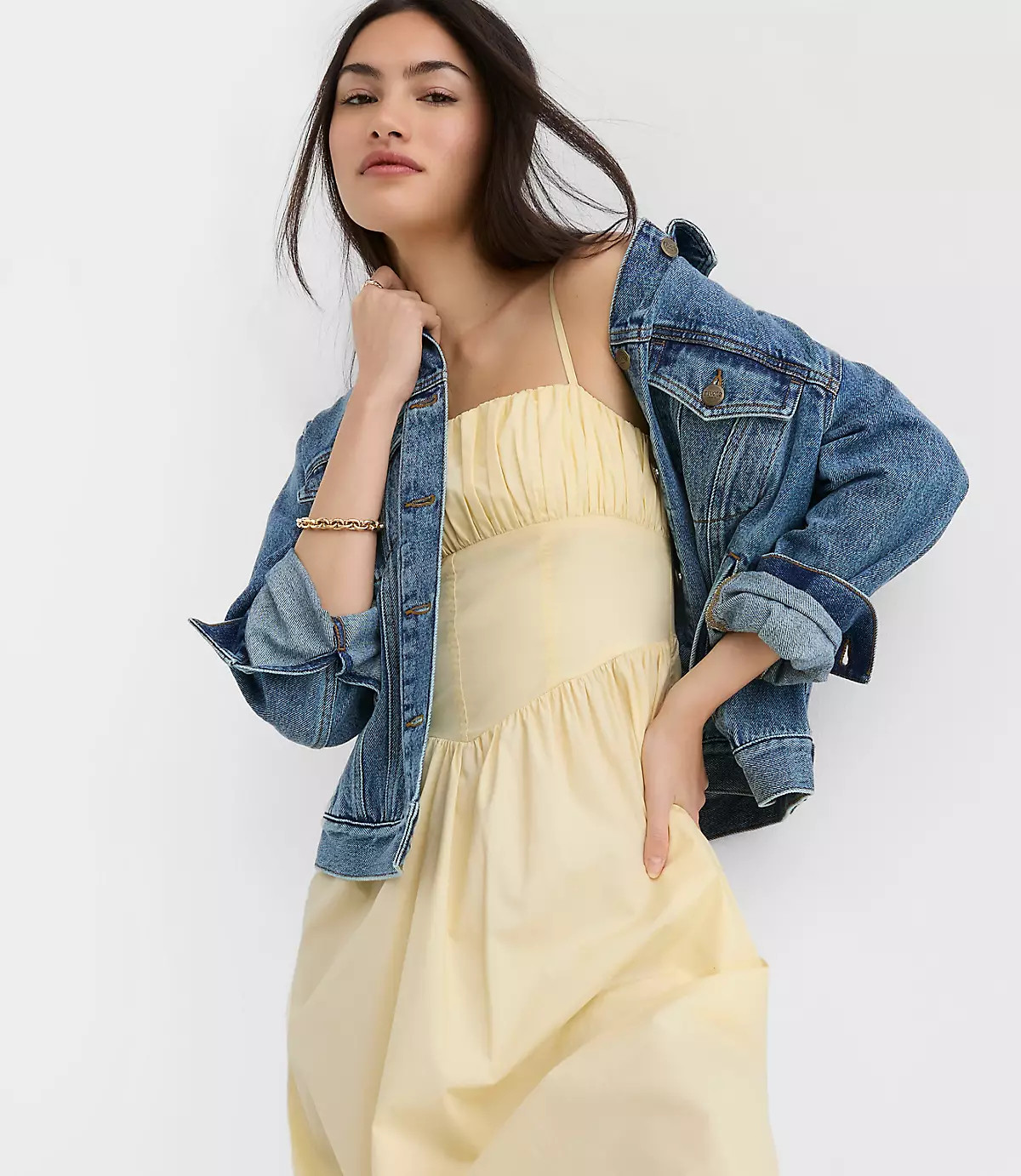 Petite Poplin Bustier Midi Pocket Dress | LOFT