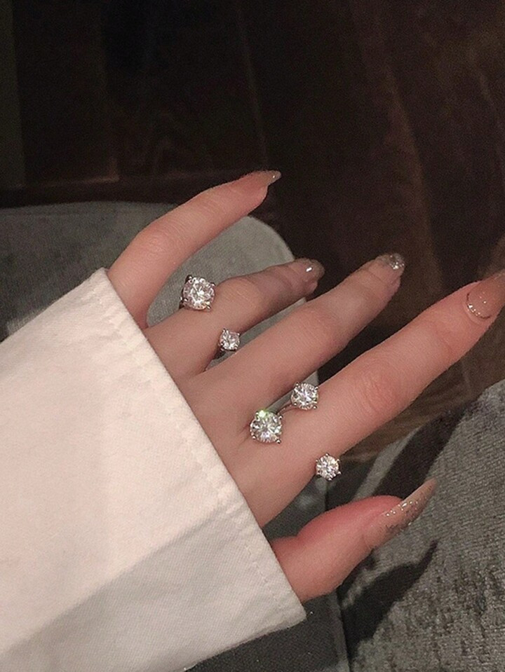 2pcs Y2K Style Alloy Diamond Inlaid Asymmetrical Cutout Ring Set Women Daily Wear | SHEIN