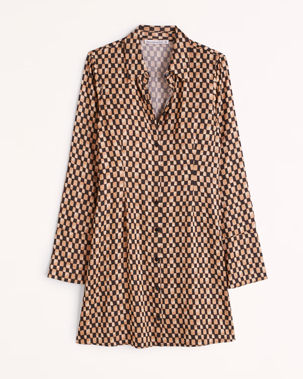 Long-Sleeve Satin Shirt Dress | Abercrombie & Fitch (US)