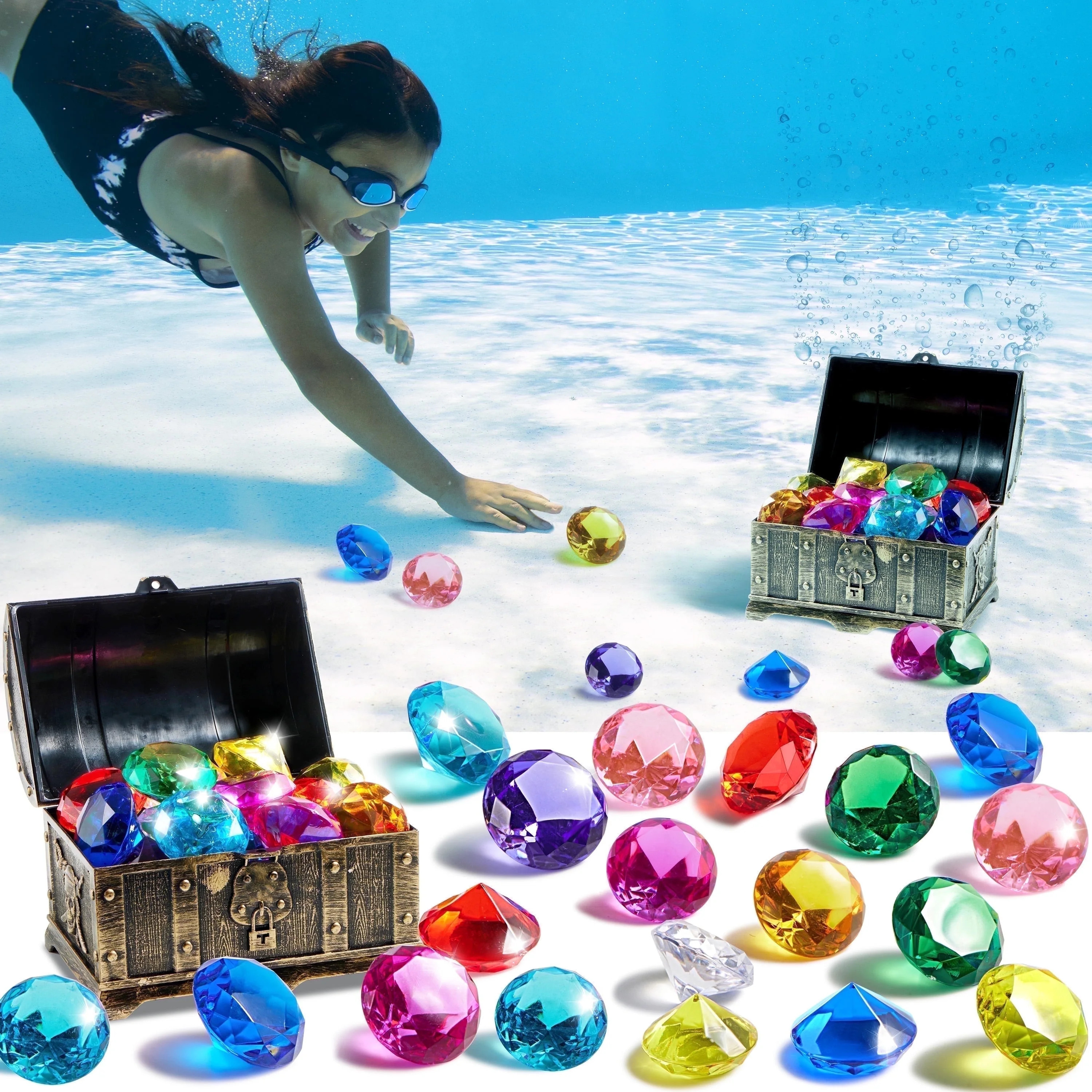 Sloosh Diving Gems Pool Toys,16 Big Colorful Diamonds with Pirate Treasure Chest,Swim Dive Diving... | Walmart (US)