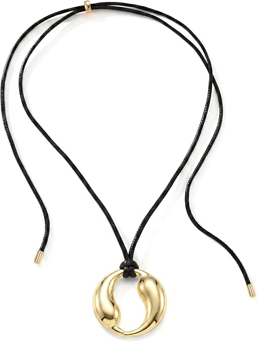 Boho Necklace for Women Large Pendant Necklace Boho Long Choker Leather Gold Necklace Vintage Ear... | Amazon (US)