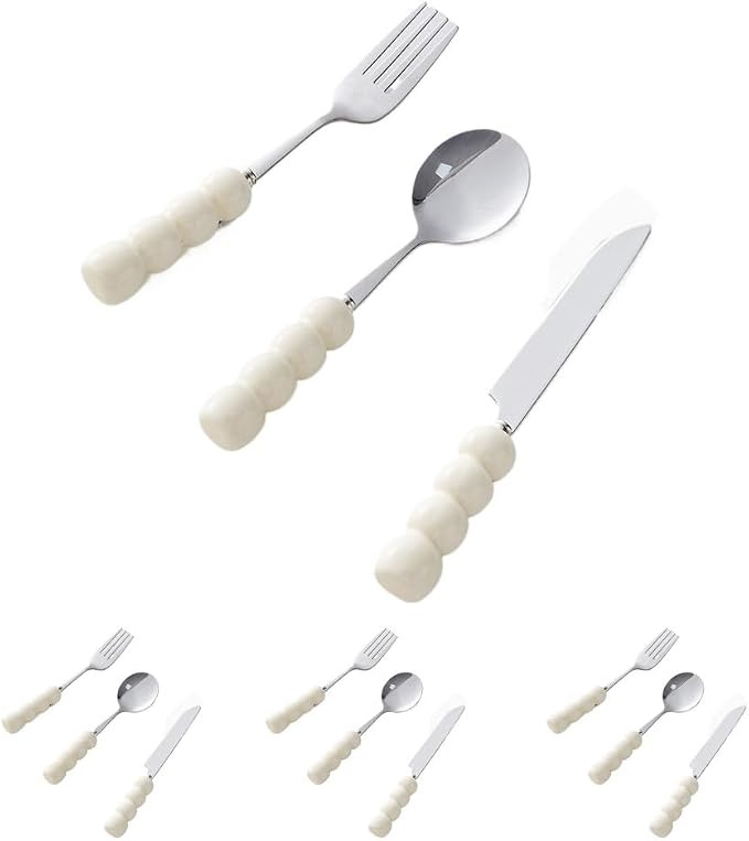 Ceramic Handle Knife Fork and Spoon Stainless Steel Hotel Restaurant Kitchen Silverware Tableware... | Amazon (US)