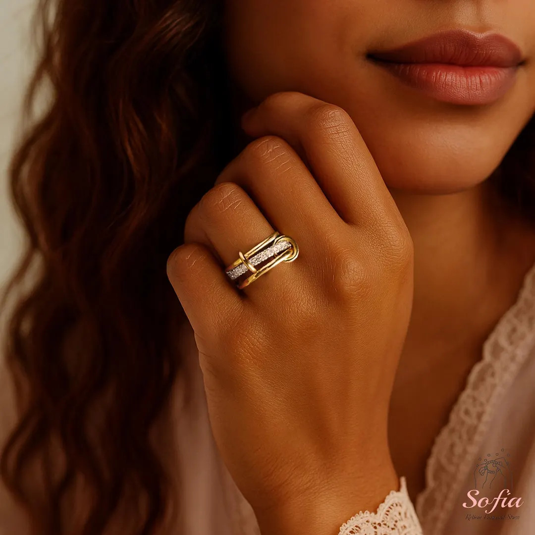 14K Gold Stack Ring, Multi Link Connected Ring, Gold Linked Ring Set Statement Eternity Ring, Int... | Etsy (US)