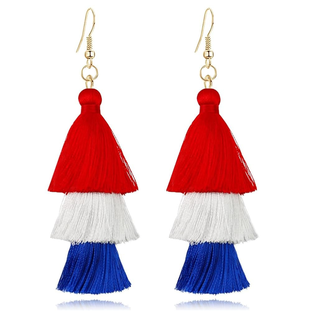 3 Tier Layered Colorful Tassel Earrings Bohemian Big Dangle Drop Fashion Jewelry Earrings for Wom... | Amazon (US)