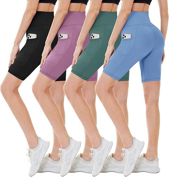 CAMPSNAIL 4 Pack Biker Shorts for Women – 8" High Waist Tummy Control Workout Yoga Running Comp... | Amazon (US)